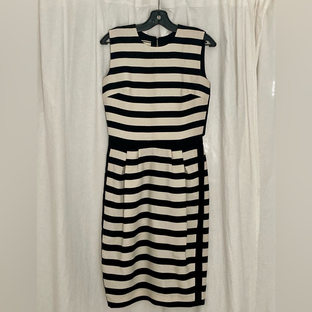 By Malene Birger Black and Cream Striped Midi Dress